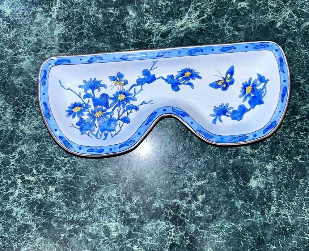 Kelvin Chen No. 2055 Enamel on Copper Butterfly and Floral Eyeglass Holder Tray